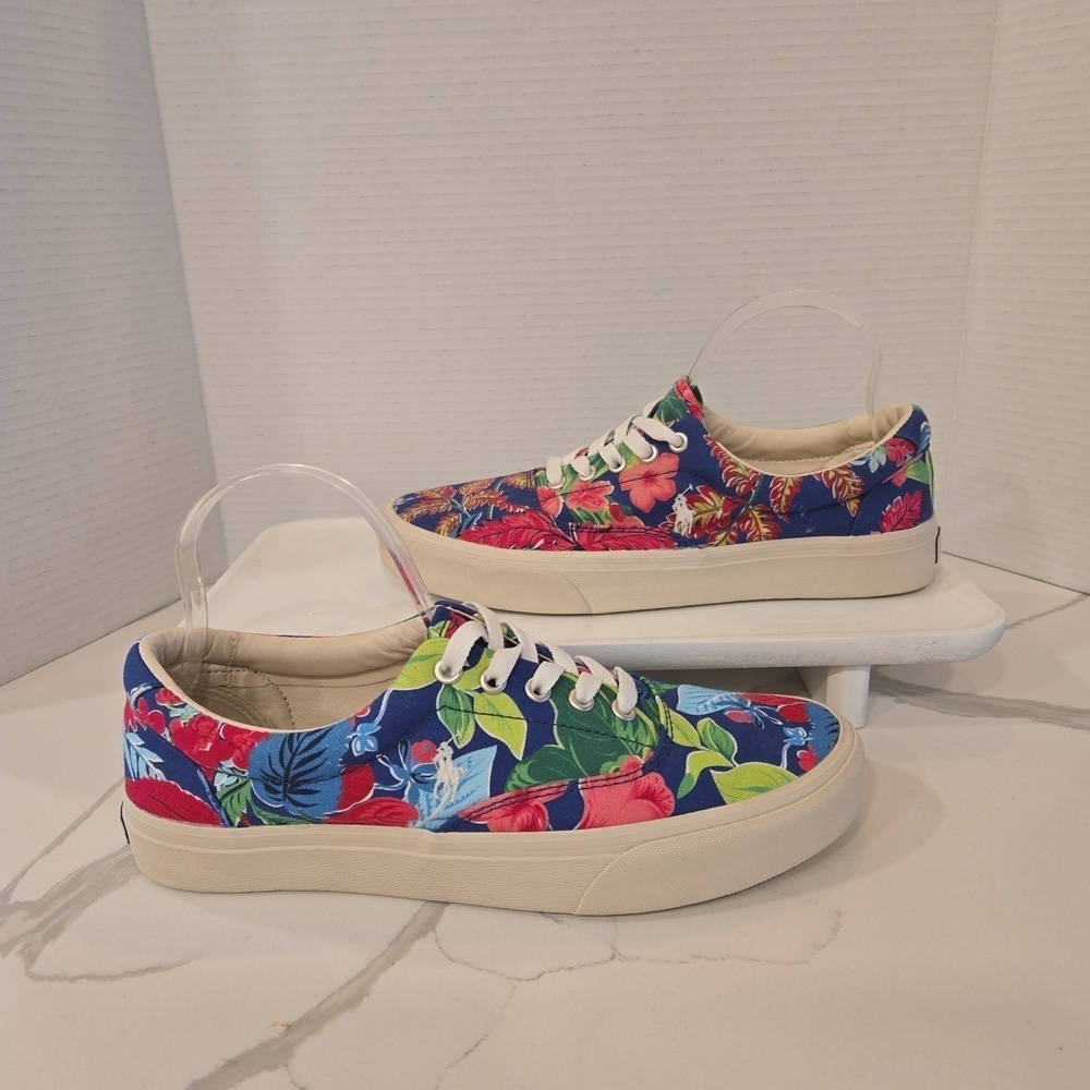 Ralph Lauren Keaton-Pony Floral Tropical Low Top Cotton Canvas Sneakers Size 9
